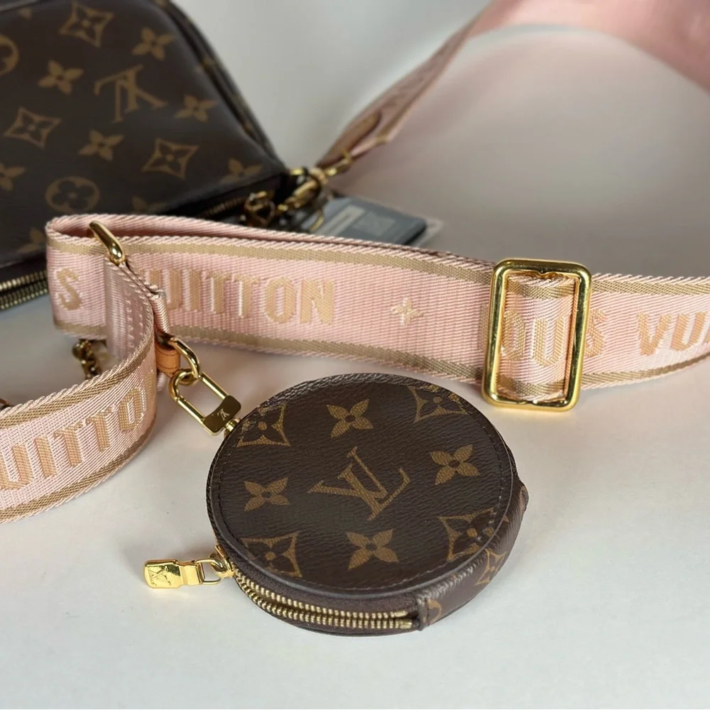 Authentic Louis Vuitton Multi-Pochette Accessoires Crossbody with Pink Strap